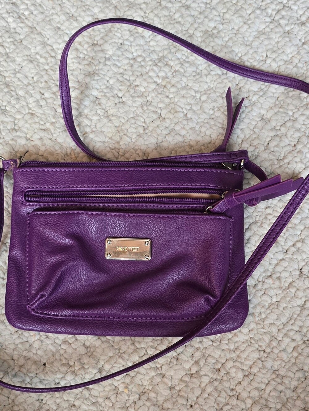 Nine West Purple Faux Leather Crossbody Bag Multi-Pocket Small Handbag Purse